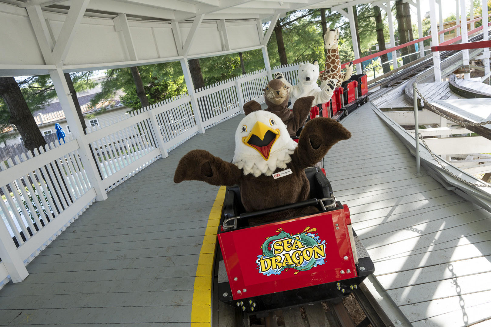 mascots on roller coaster