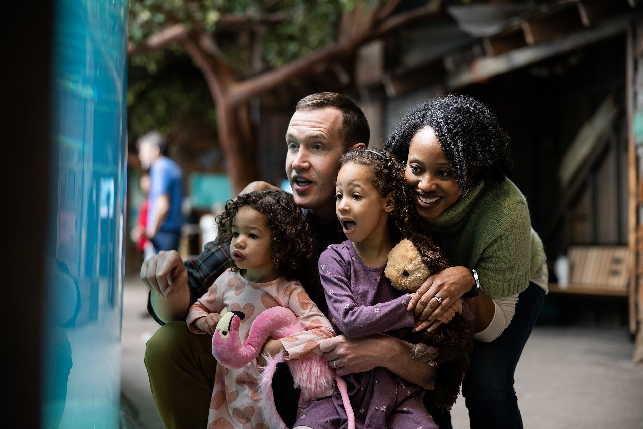 Family looking at manatees at Columbus Zoo