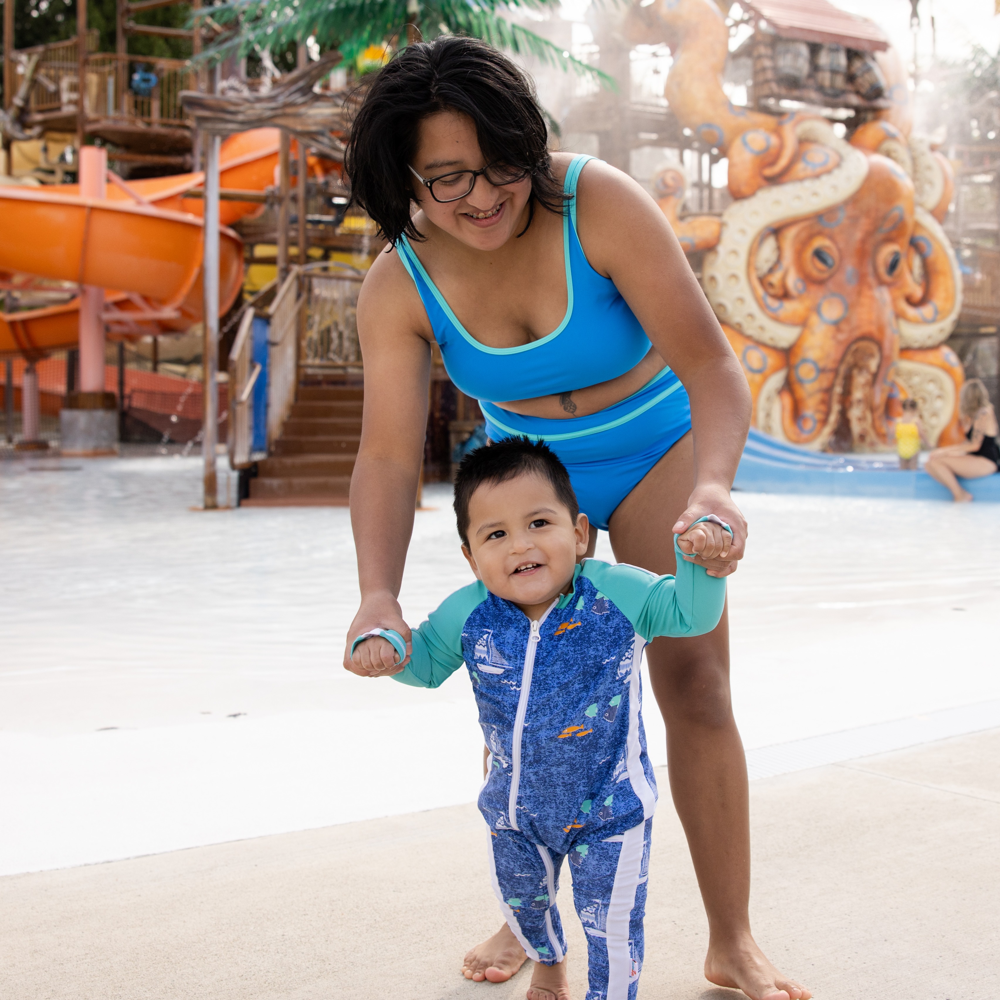mother and child at water park