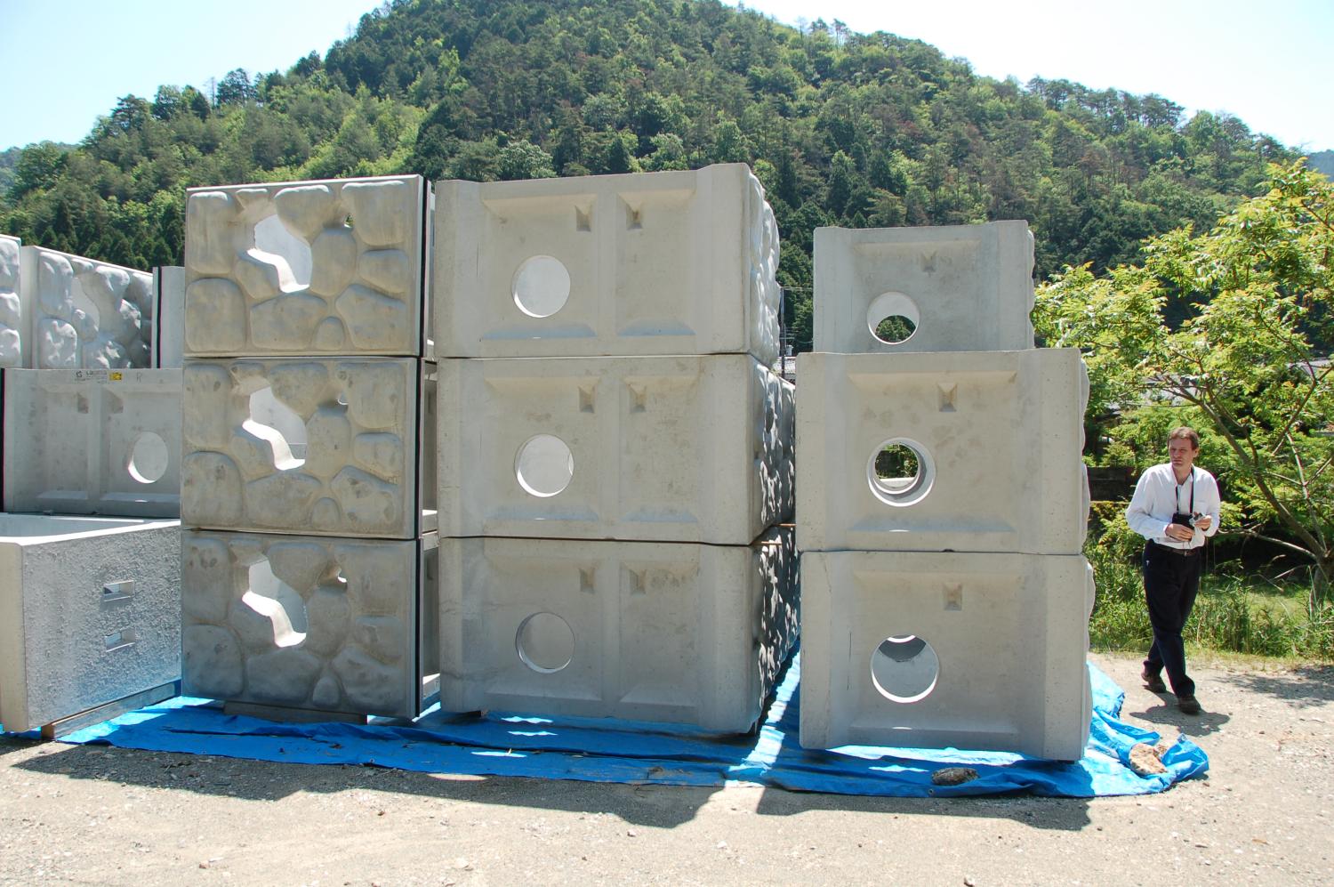 hazaki blocks stacked on ground