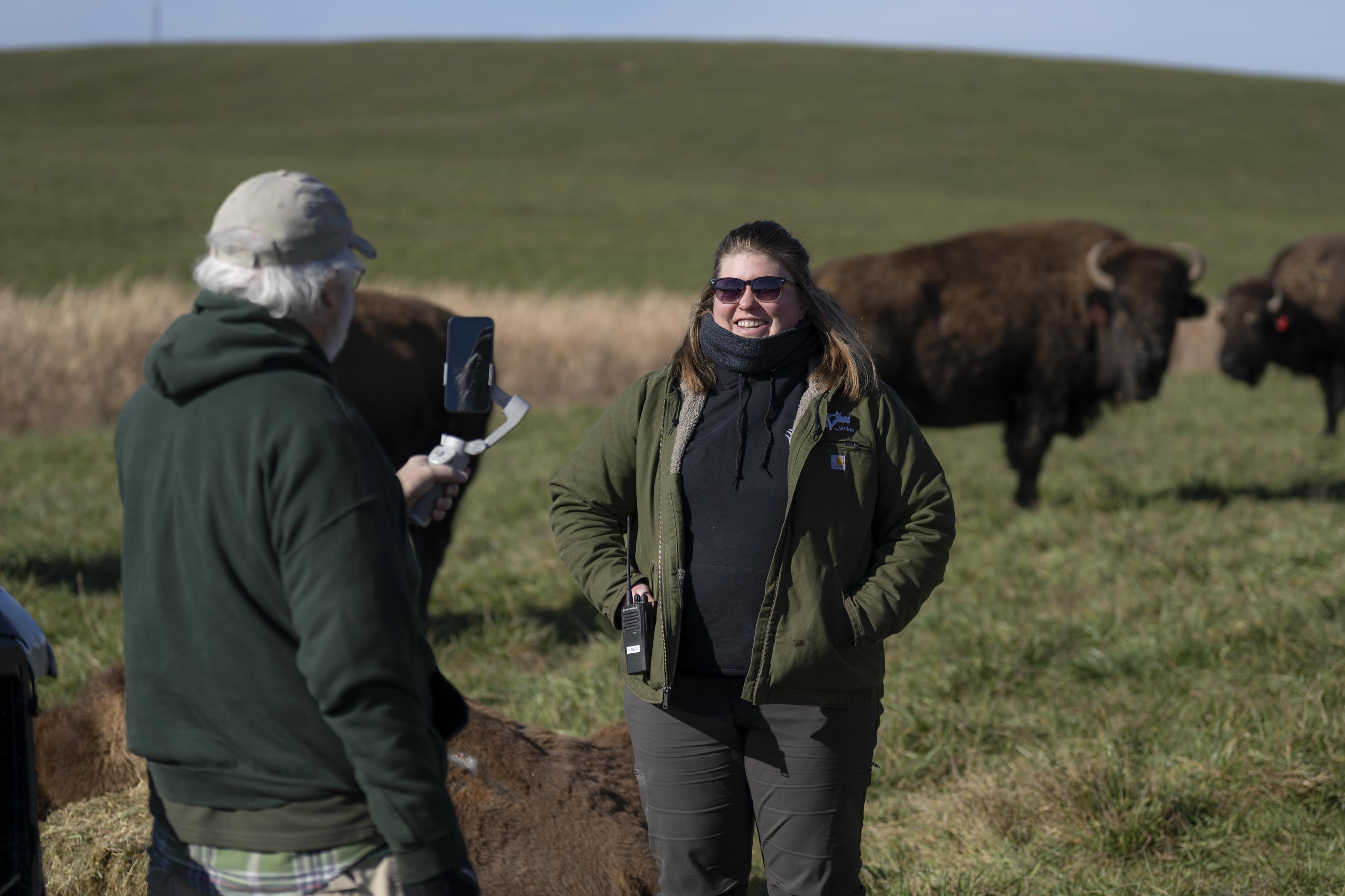 staff members in bison pasture