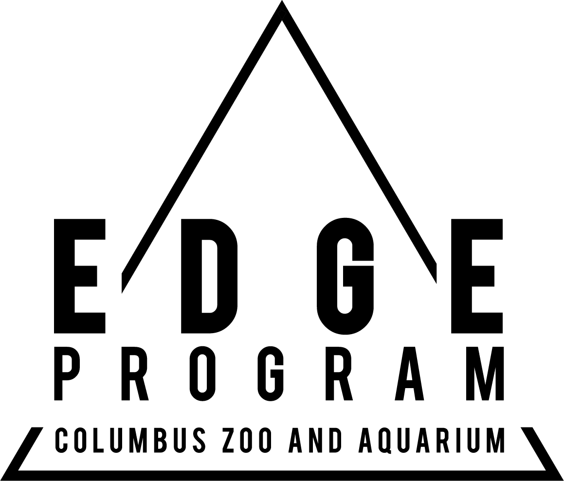 EDGE logo, showing EDGE text and "Columbus Zoo and Aquarium" in a bounding triangle outline