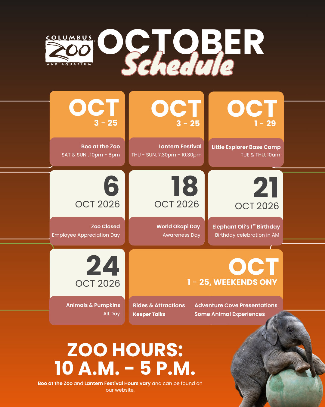 October Zoo schedule in fall colors