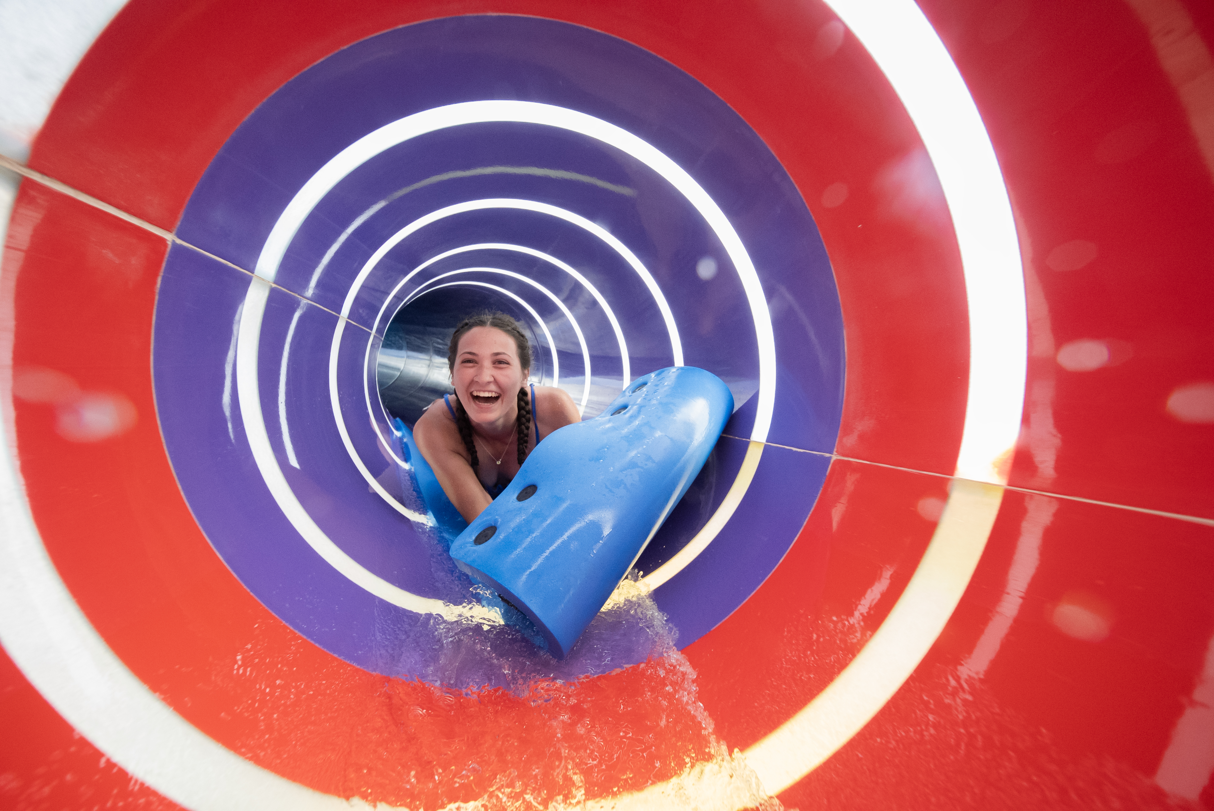 woman on water slide