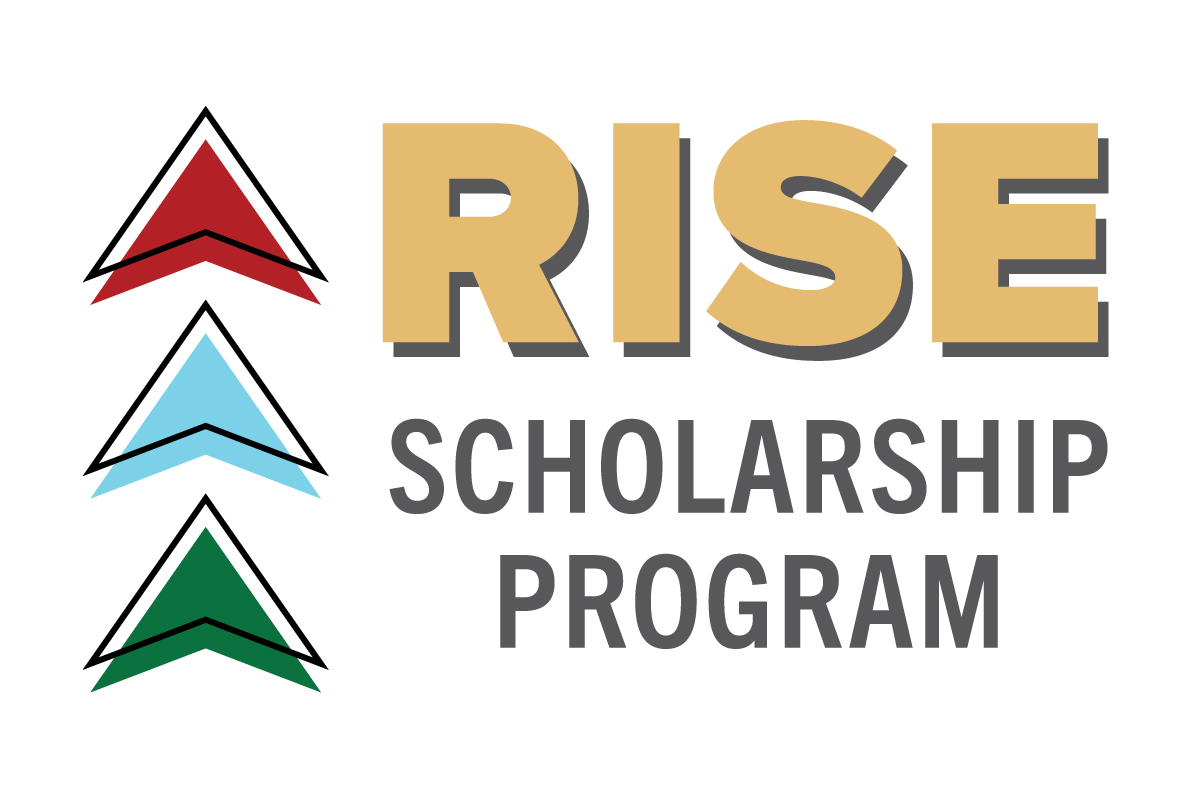 Rise Logo, showing a stack of three upward arrow heads in blocks of red, yellow and dark green with simple outlines