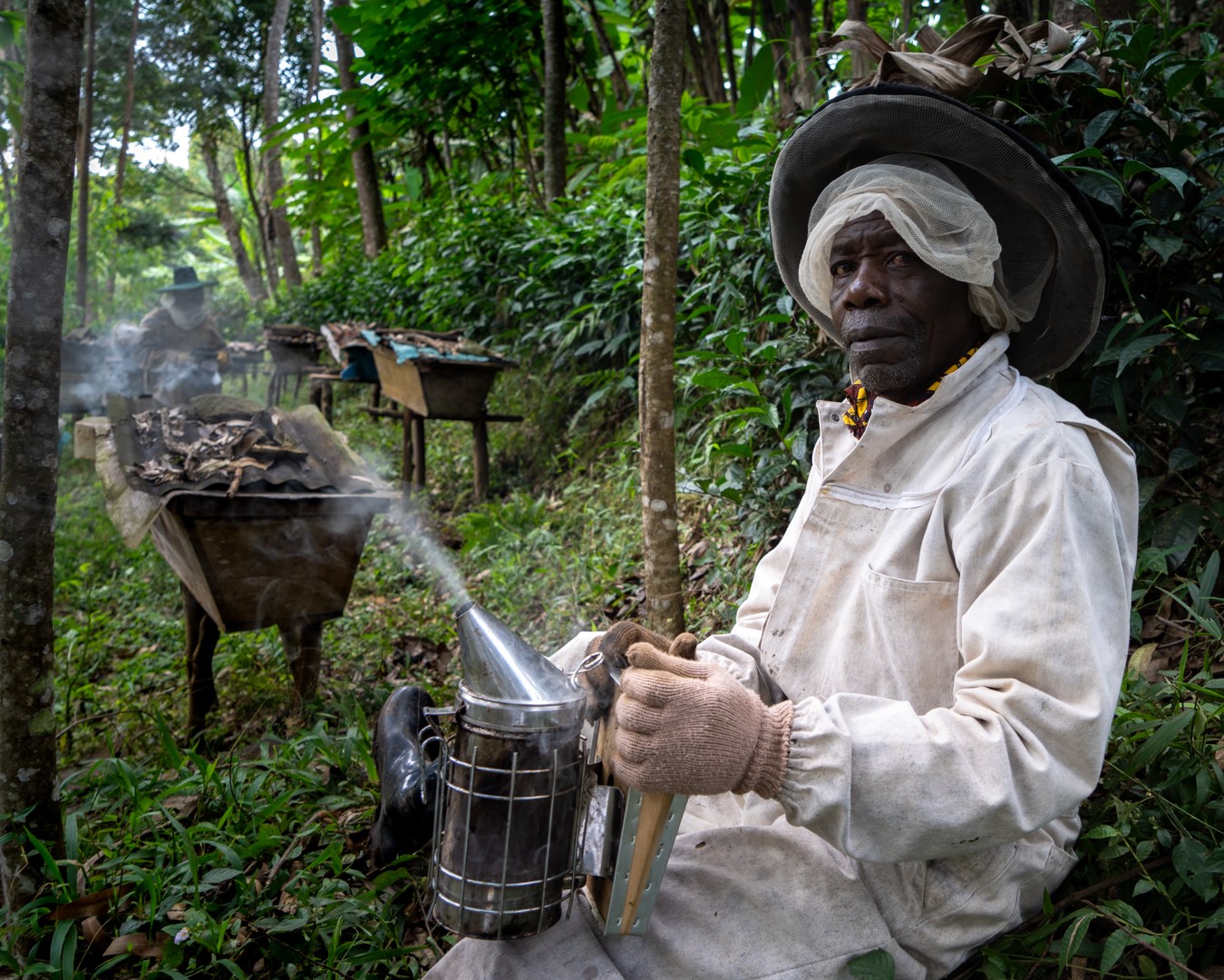 man in beekeeper outfit