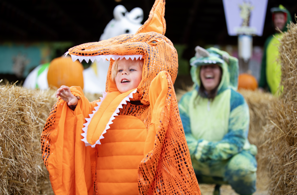child in dinosaur costume