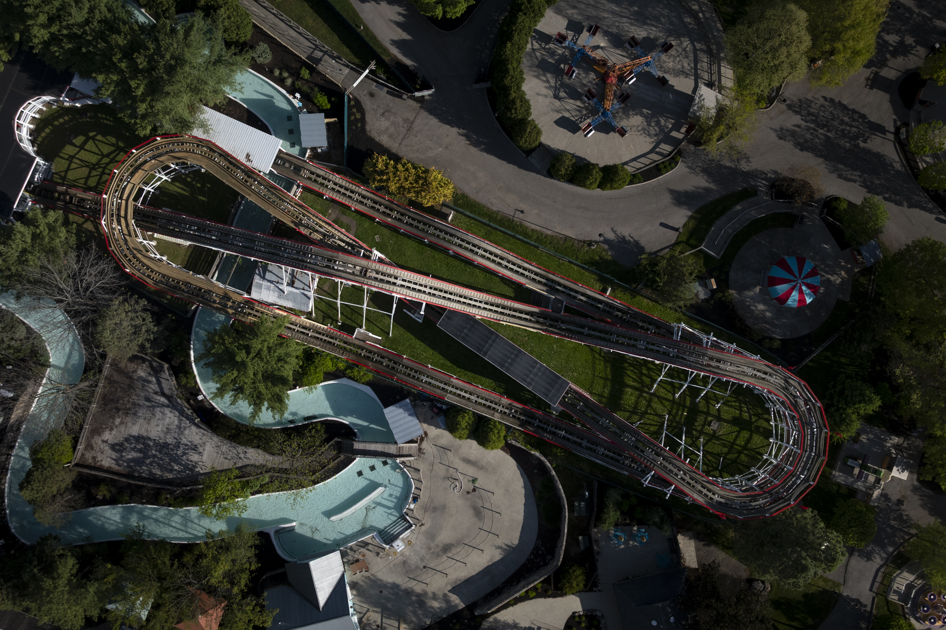 aerial image of roller coaster