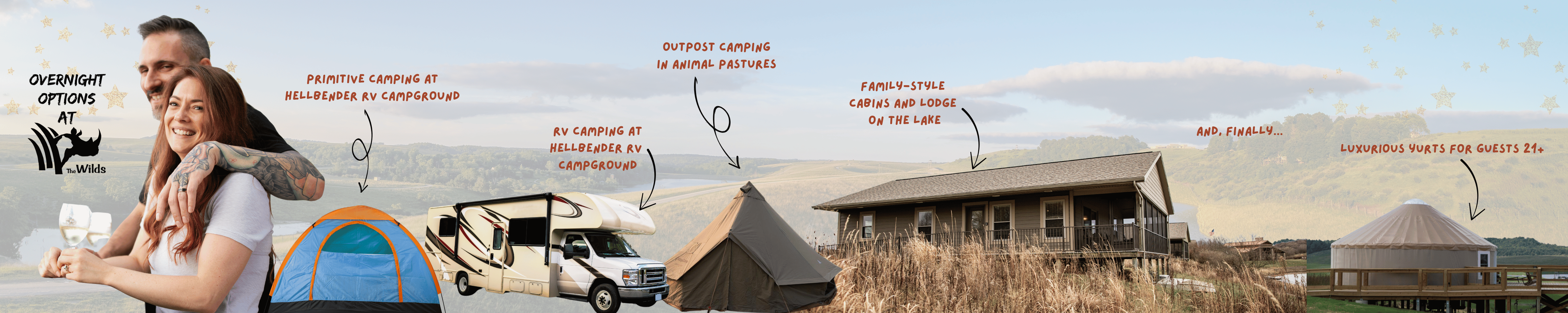 collage of lodging options at The Wilds