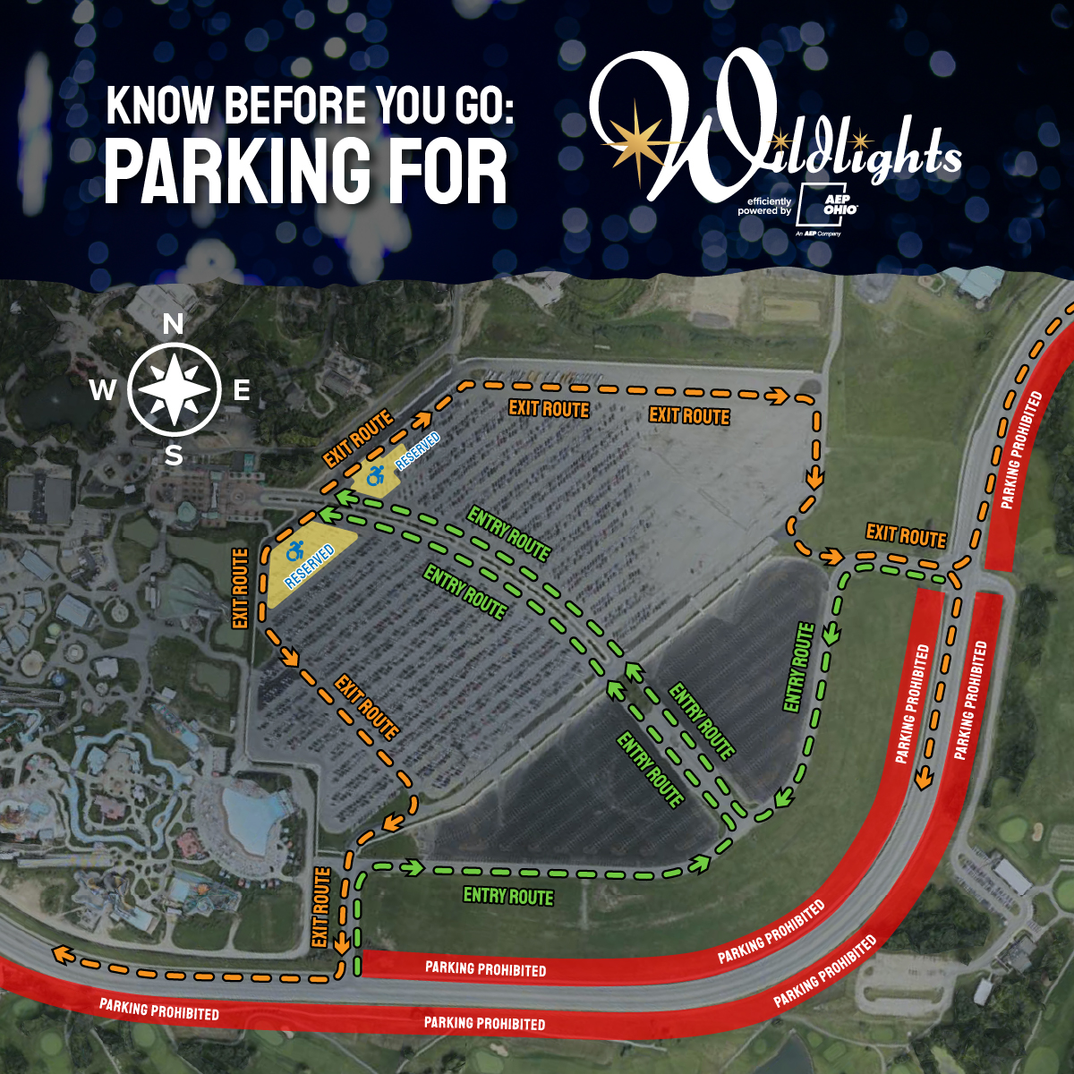 Parking map for Wildlights at the Columbus Zoo
