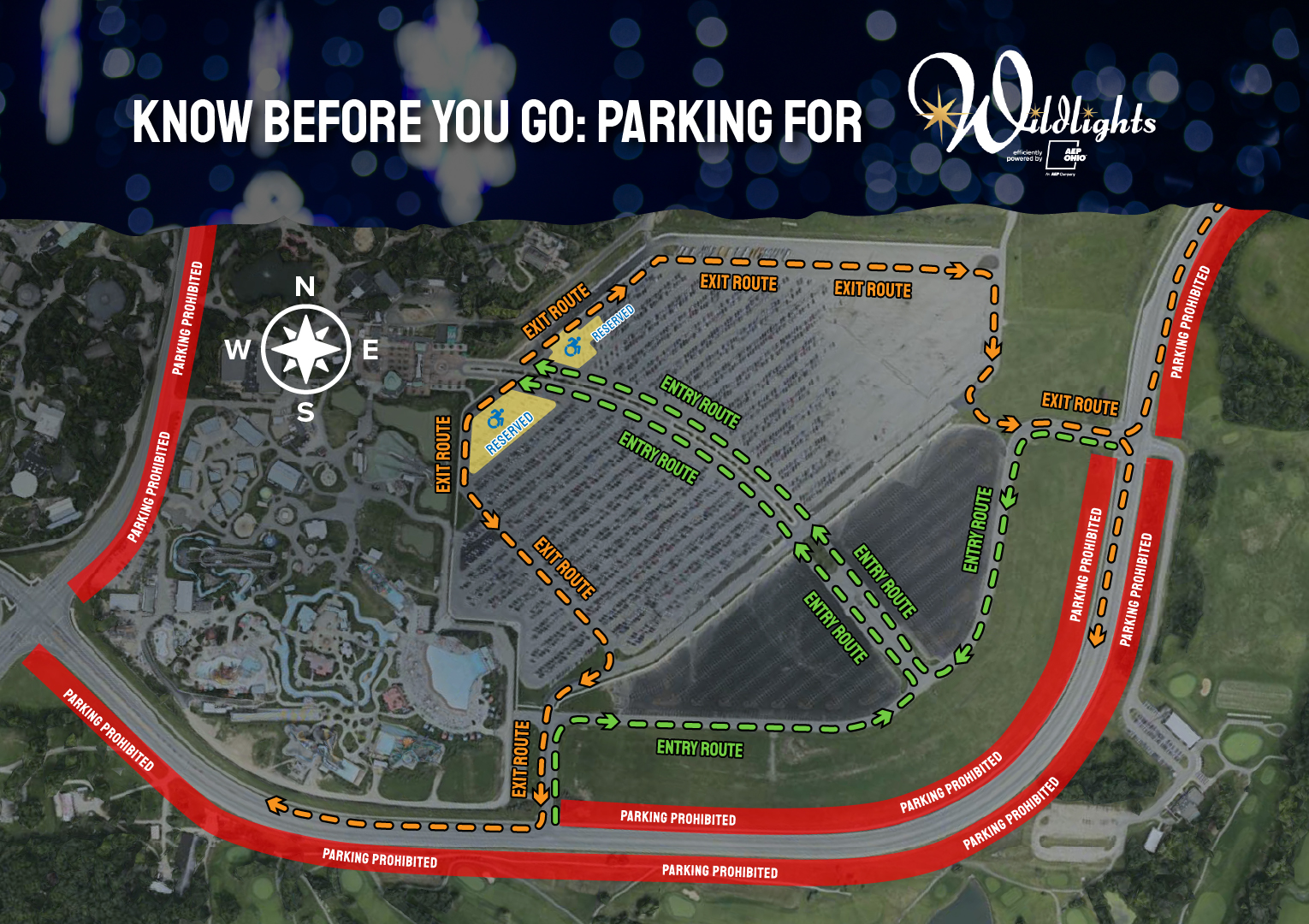 parking map for Wildlights at the Columbus Zoo