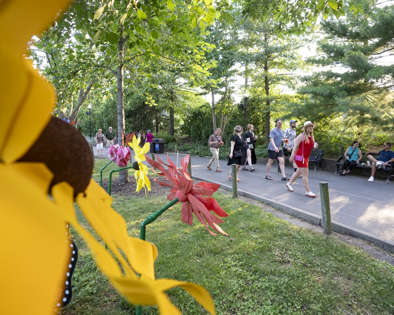 Zoo guests walking on tree covered path