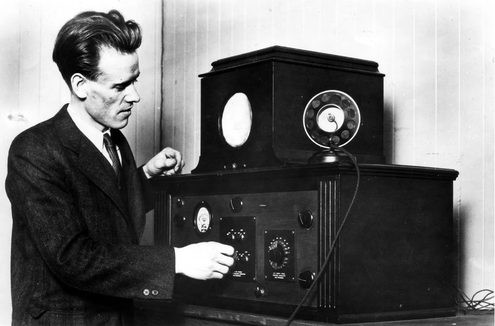 man with early TV