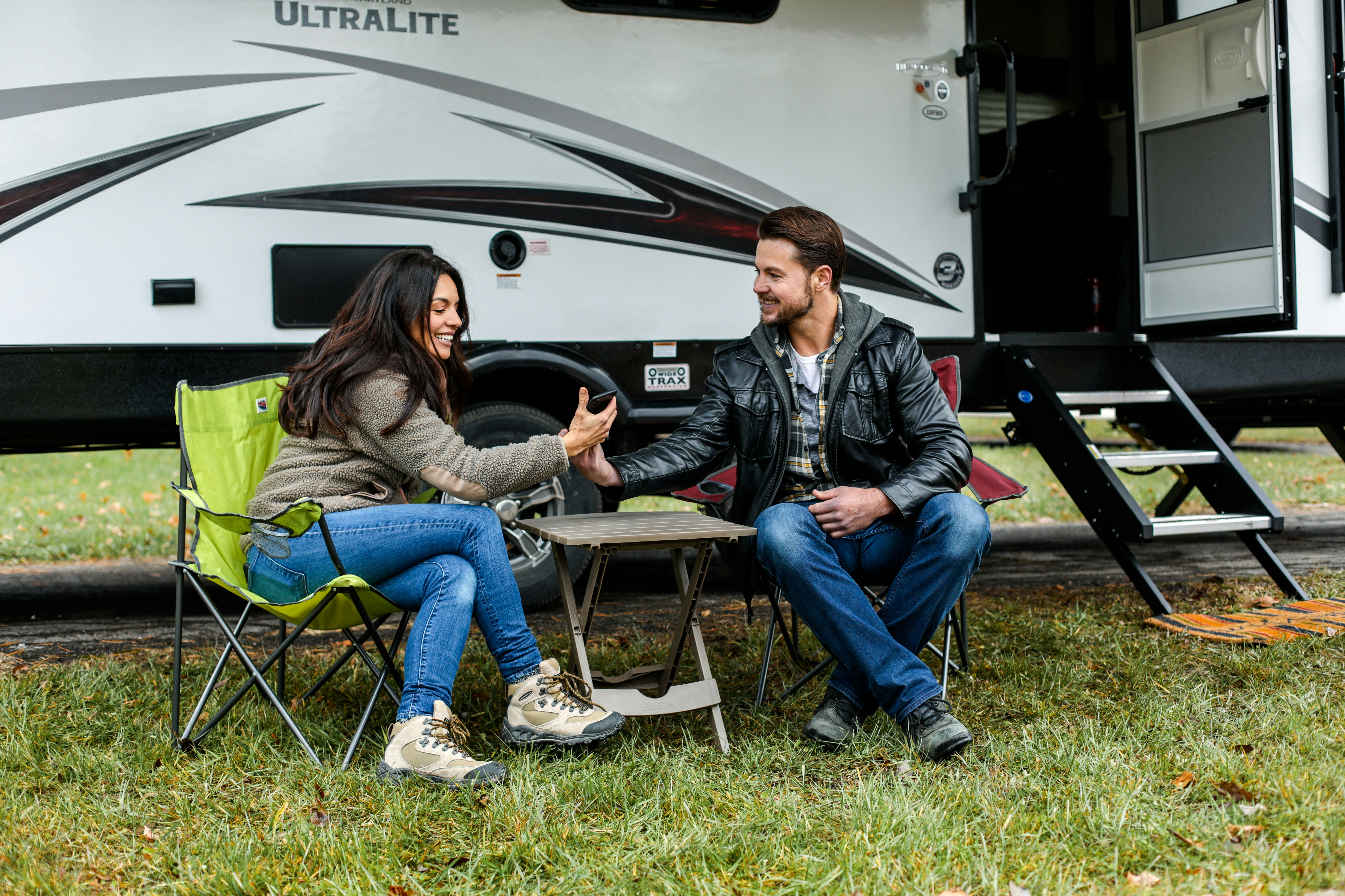 guests sitting in front of RV campground