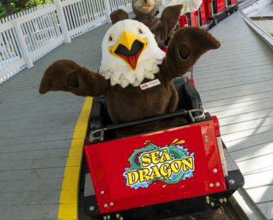 eagle mascot on roller coaster at the columbus zoo