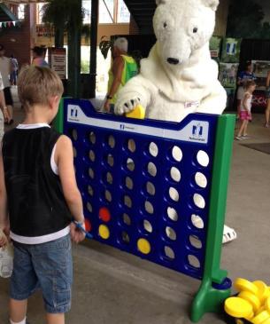 polar bear mascot playing yard game