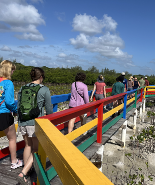 students on pier