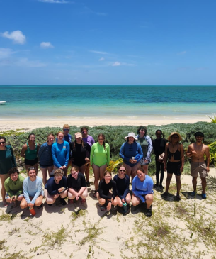 students on beach