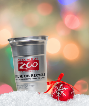 Columbus Zoo cup and ornament in snow