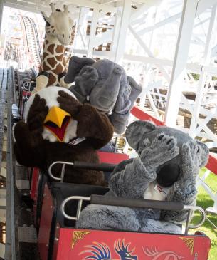 zoo mascots on roller coaster