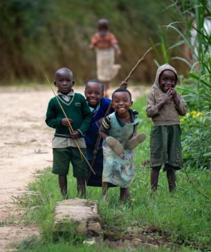 children on side of road