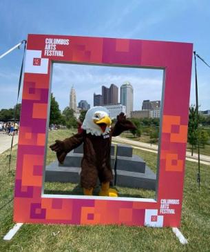 mascot at photo op