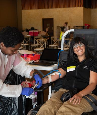 Dr. Priya donating blood