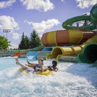 water park guests at end of slide