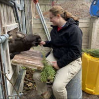 Sarah New with Moose