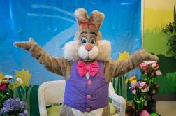 Photo of a charming Easter Bunny, with arms outstretched