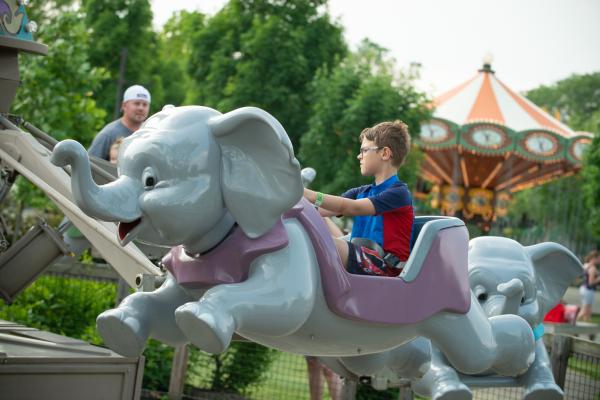 child on elephant fair ride