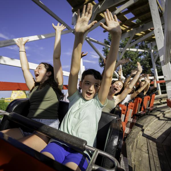 kids on roller coaster at the columbus zoo