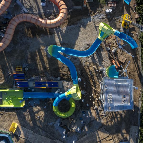 aerial view of water attraction under construction