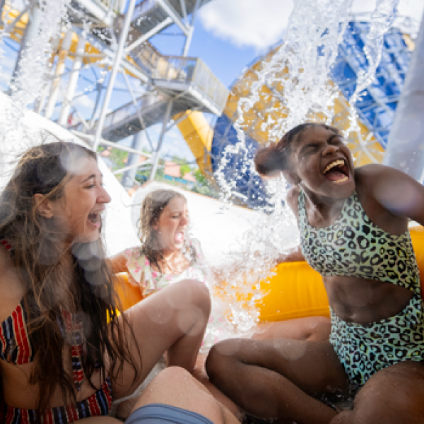 waterpark guests on water slide