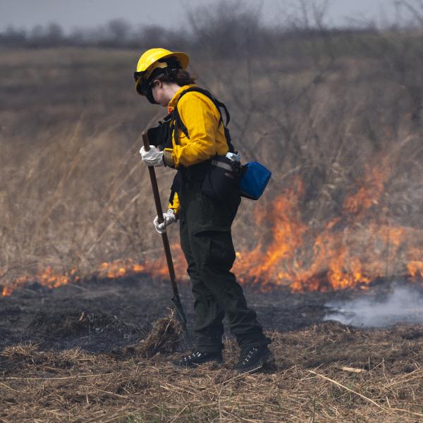 fire control staff at a prescribed prairie burn