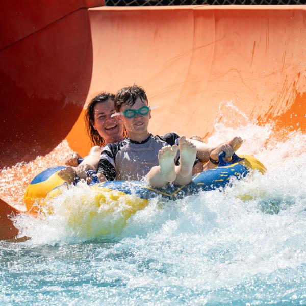 children on water slide